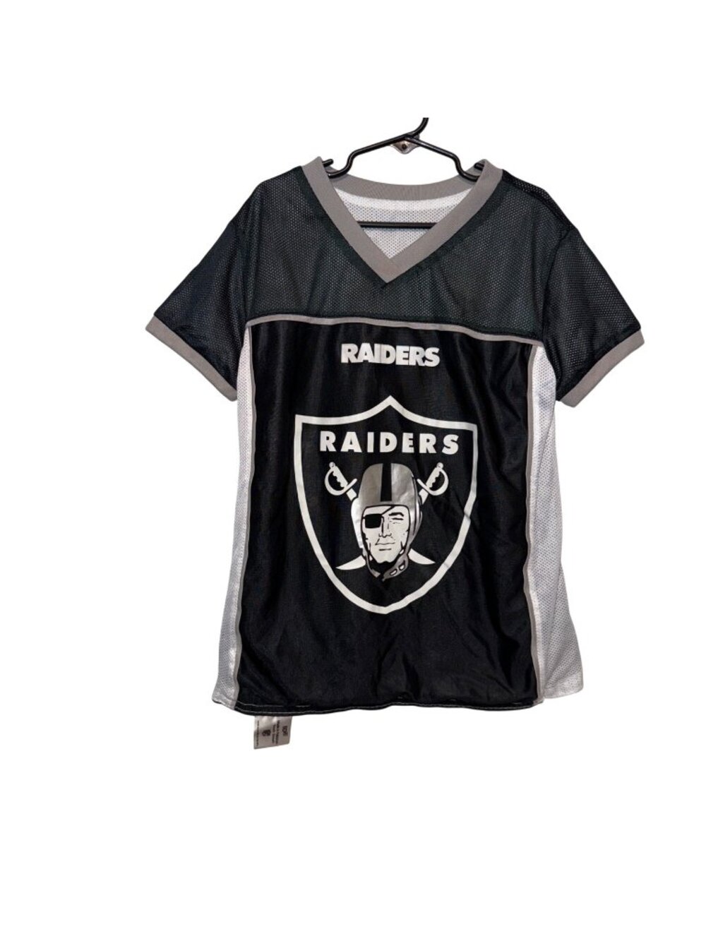 NFL Raiders Youth Small Reversible Flag Football Jersey Black & Silver Mesh V-Ne